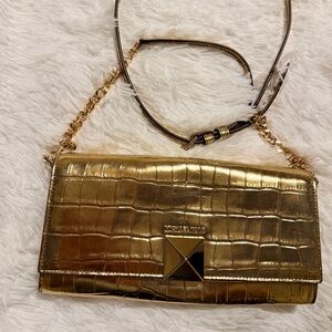 Michael Kors Metallic Gold Croc-Embossed Crossbody Bag